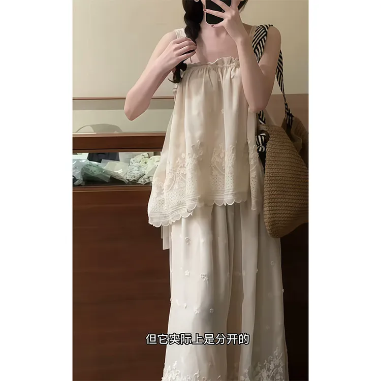 夏季2025新款法式设计款显瘦修身高级感蕾丝无袖上衣时尚半身裙女