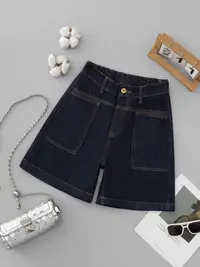 夏季短裤女士松紧腰高腰短裤潮流宽松清中性风