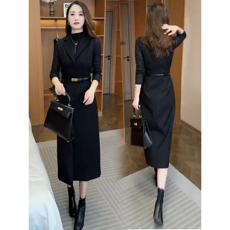 时尚连衣裙套装女2024秋季新款洋气显瘦收腰毛衣马甲背心裙两件套