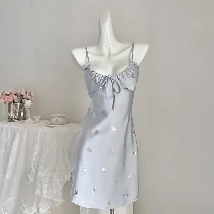 流光纯欲带胸垫吊带睡裙印花冰丝性感睡衣女夏季高级感家居服