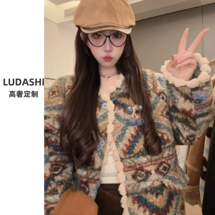 复古圈圈毛慵懒风厚外套2025秋冬宽松韩版百搭加绒保暖外搭