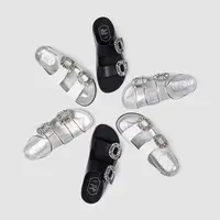 方扣水钻拖鞋双带厚底夏季白搭休闲拖罗马沙滩凉鞋