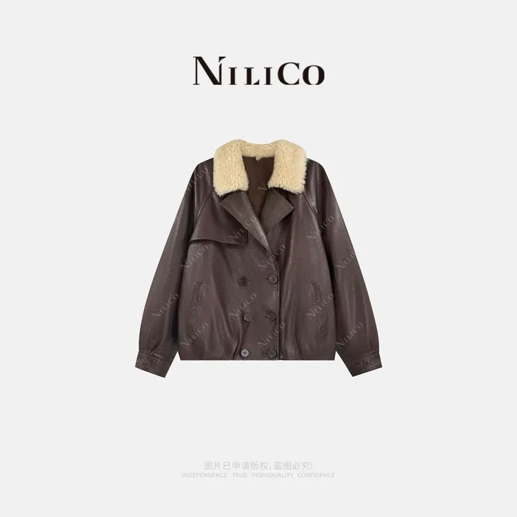NILICO【温软相拥】高级感高端茧型气质羊毛领真皮鹅绒服