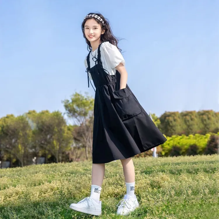 连衣裙裙子夏季背带裙学生学院风夏装韩版儿童女童洋气初中大童