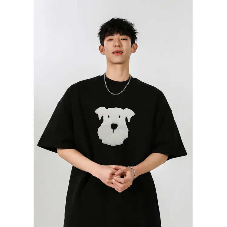 T恤印花打底衫通用半袖青春活力夏立体中高领小狗宽松圆领短袖恤