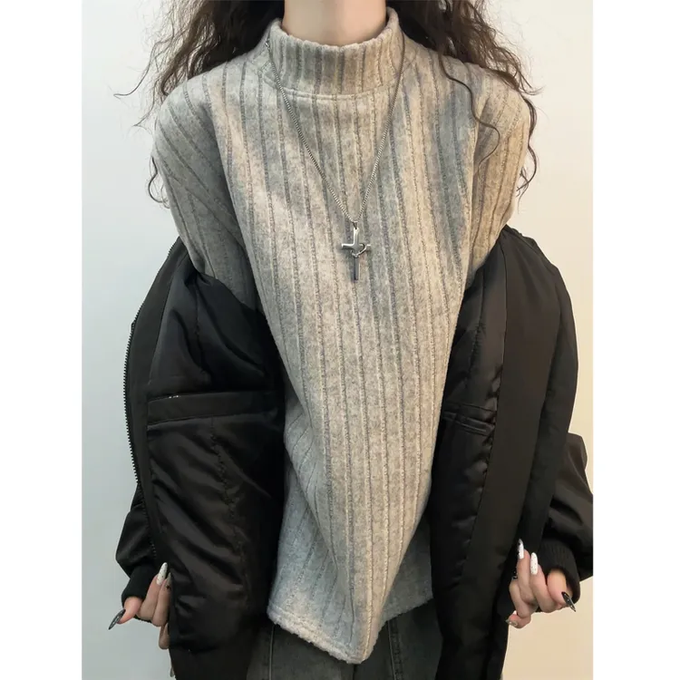 韩系立领条纹卫衣男款高级感内搭叠穿打底衫加绒加厚慵懒风长袖t