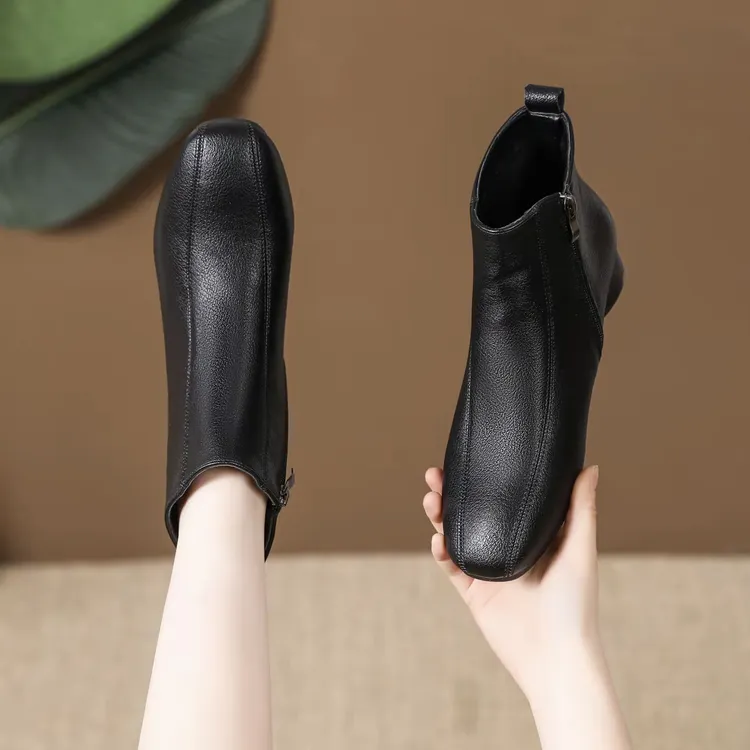 低跟秋冬时装靴时尚休闲百搭复古粗跟潮流英伦风方头舒适1116