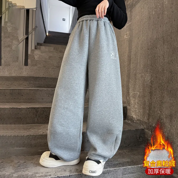 女童秋冬款加绒卫裤2025新款6-12岁中大童洋气百搭冬装休闲弯刀裤