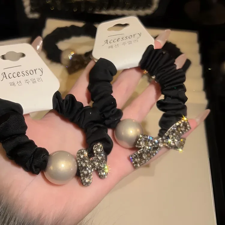 韩系轻奢高级感闪钻蝴蝶结发圈女ins风高弹力加粗发绳扎头发皮筋