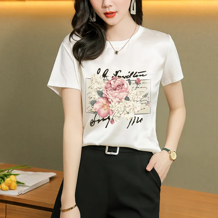 重磅真丝t恤女短袖2025年新款桑蚕丝大牌小衫白色高端显瘦上衣夏