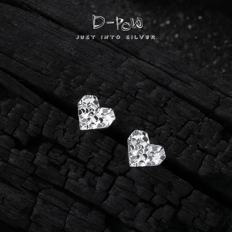 灯小炮 925银耳饰 爆冰折纸心心耳钉（8584）