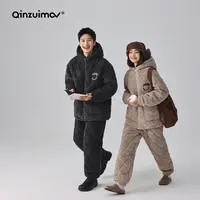 【千颂妮专享】亲嘴猫 加厚绒情侣夹棉睡衣连帽套装家居服J48019