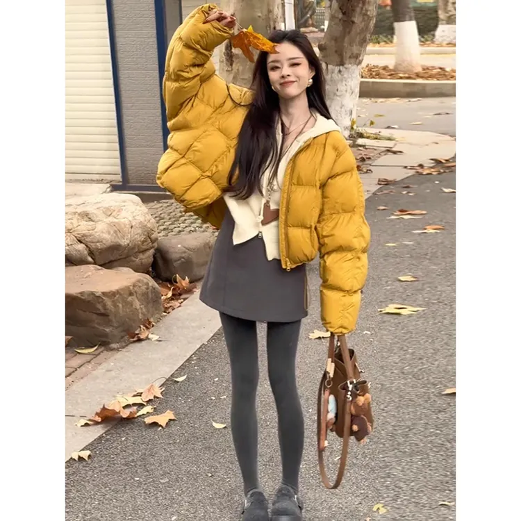 韩版气质百搭短款棉服女2025冬季新款圆领龟背泡芙面包服保暖外套