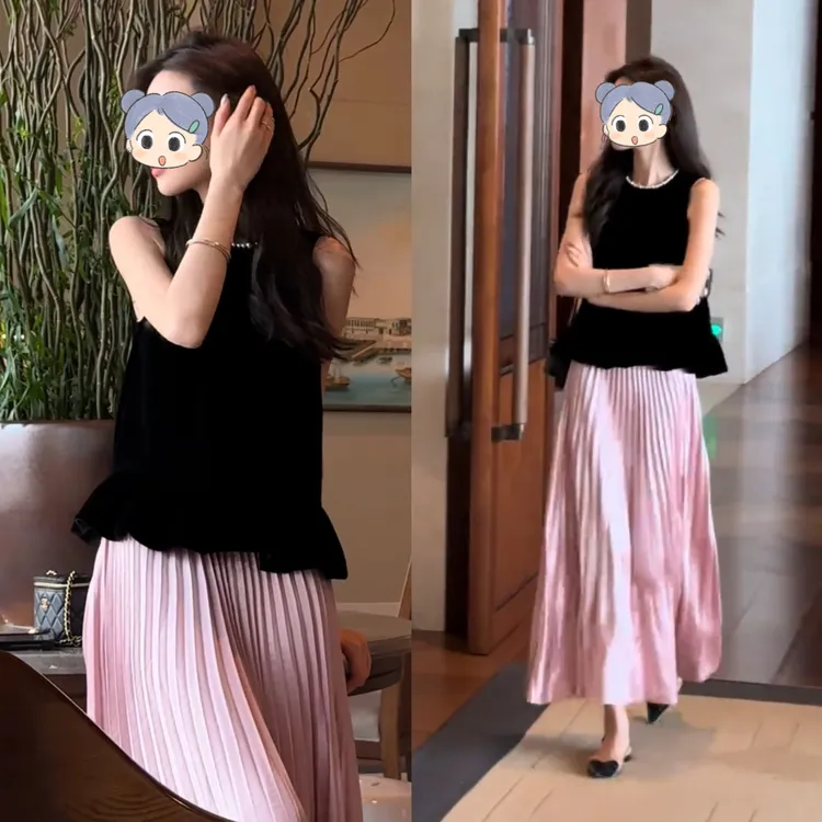 2025春夏新款时尚显瘦气质女士网红洋气两件套百搭款D6747