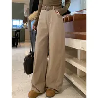 尔给秋冬300G抗皱垂感设计感小弯刀裤女宽松显瘦高腰直筒阔腿裤