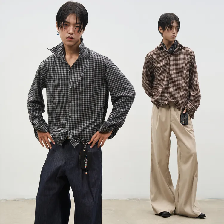 SOUTHFISH 铝丝衬衫 高智感宽松复古boxy小格子可以造型衬衫