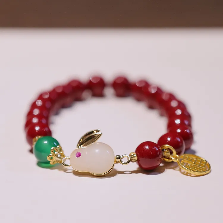 紫金砂手链女前兔似锦本命年朱砂手串送闺蜜礼物