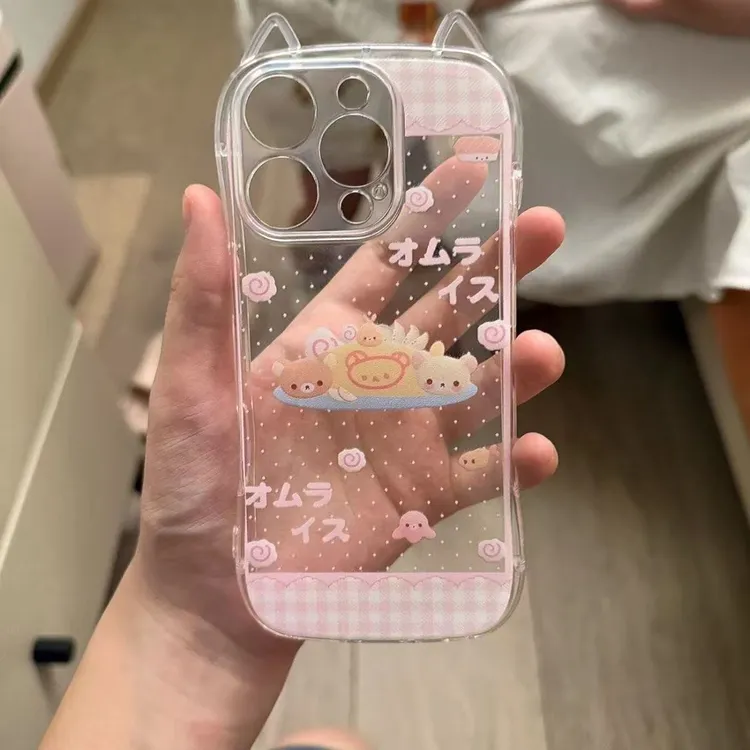 奥菲顿日系粉格轻松熊适用苹果17猫耳朵16手机壳华为oppo小米vivo
