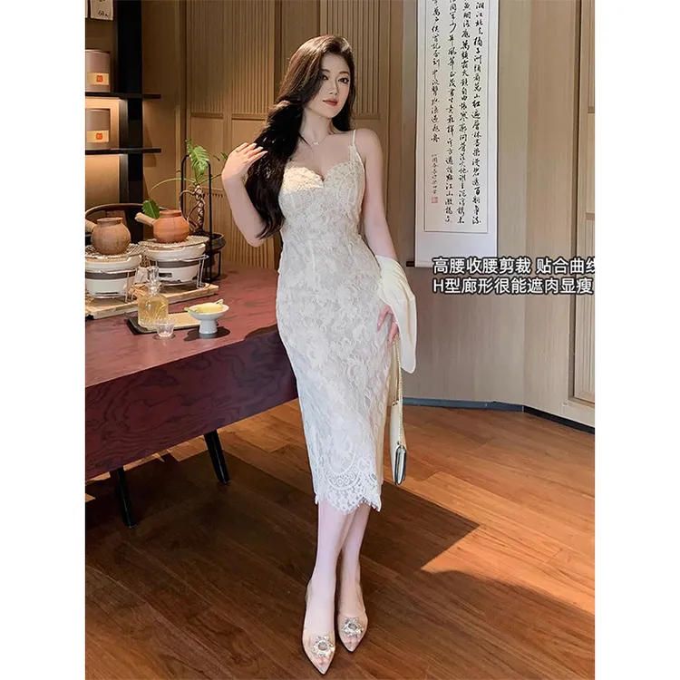 法式富家千金蕾丝长裙女夏季别致绝美搭配一整套针织开衫连衣裙子