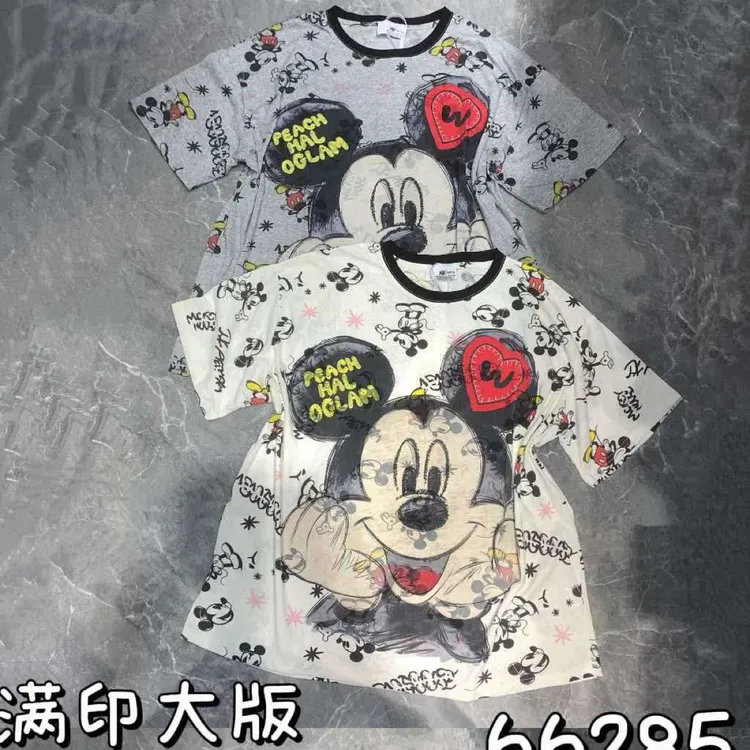 满印米奇66285宽松大版中长款短袖T恤薄款女夏季减龄小众百搭显瘦