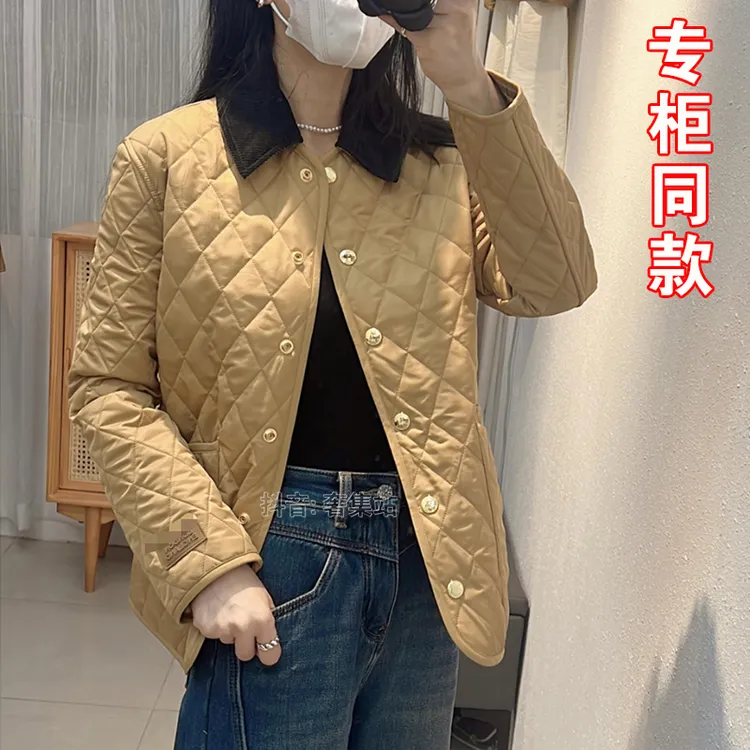 明星专柜同款bbr家菱格棉服女休闲宽松薄款绗缝菱形格纹棉衣外套