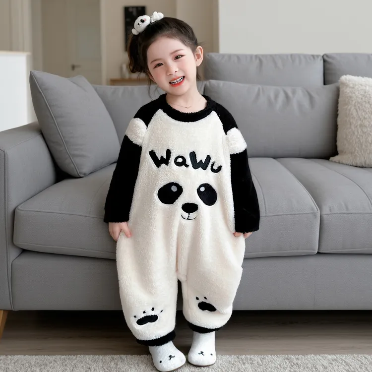 儿童连体睡衣女童冬季珊瑚绒加绒加厚法兰绒双层爬服宝宝卡通睡袋