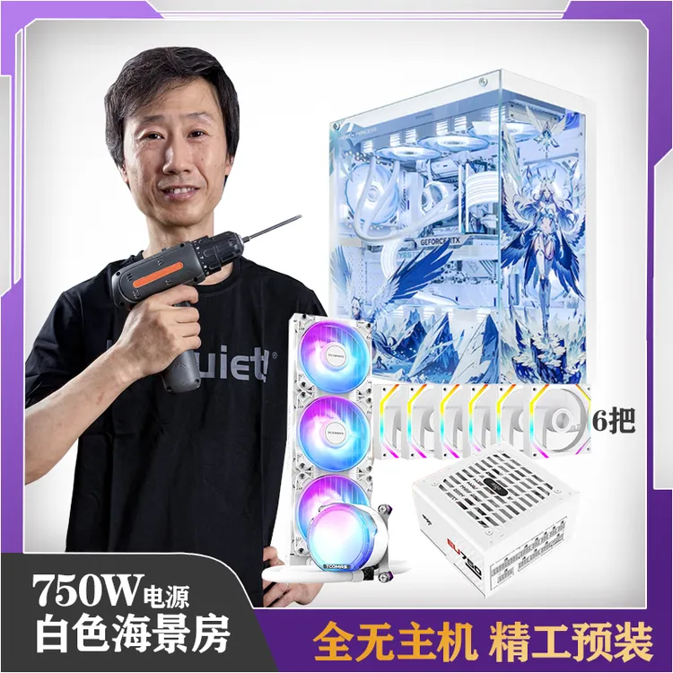 全无主机 750W 鈦坦360水冷 支持ATX大板 精致走线白海景房主机