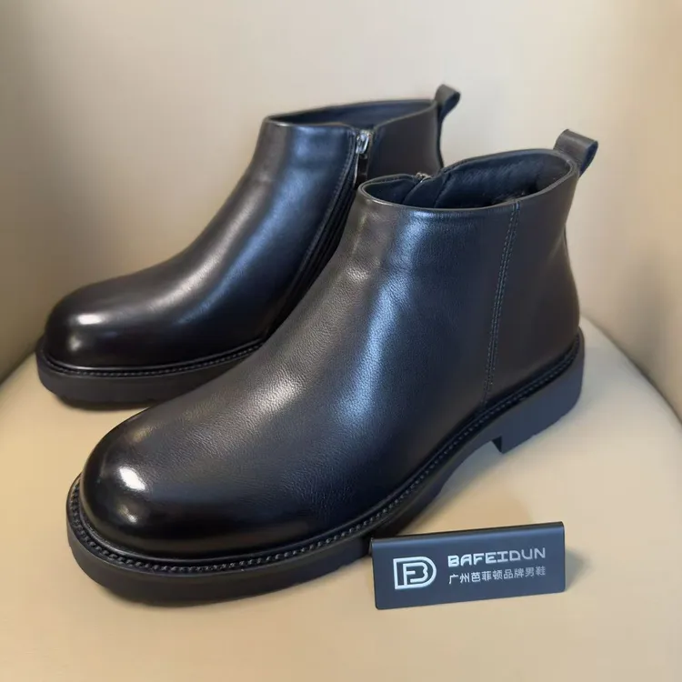 广州手工男鞋切尔西短靴男鞋软底软面拉链款防滑耐磨0676-1003