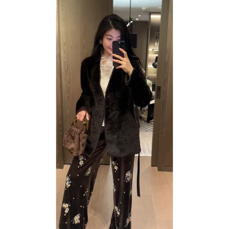 N.COU妮蔻25冬新款轻奢时髦贵气感100羊毛中长款毛毛外套DY11028