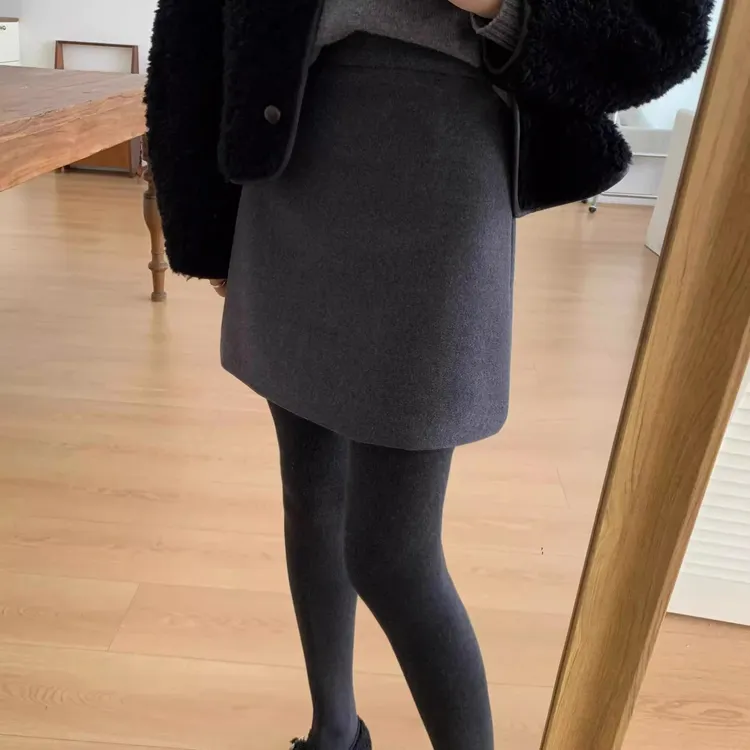 大码毛呢半身裙2025秋冬高腰松紧显瘦半裙时尚胖mm百搭A字短裙女