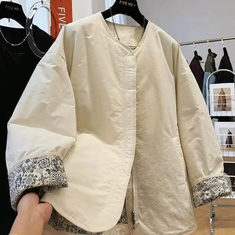 复古圆领棉服独特设计休闲秋冬外套春秋长袖百搭外套女秋季外套