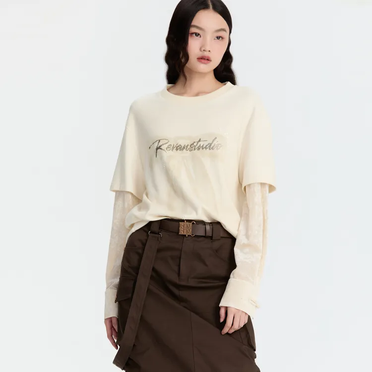 REVAN芮范前卫米色蝴蝶结T恤单衣RM90801110