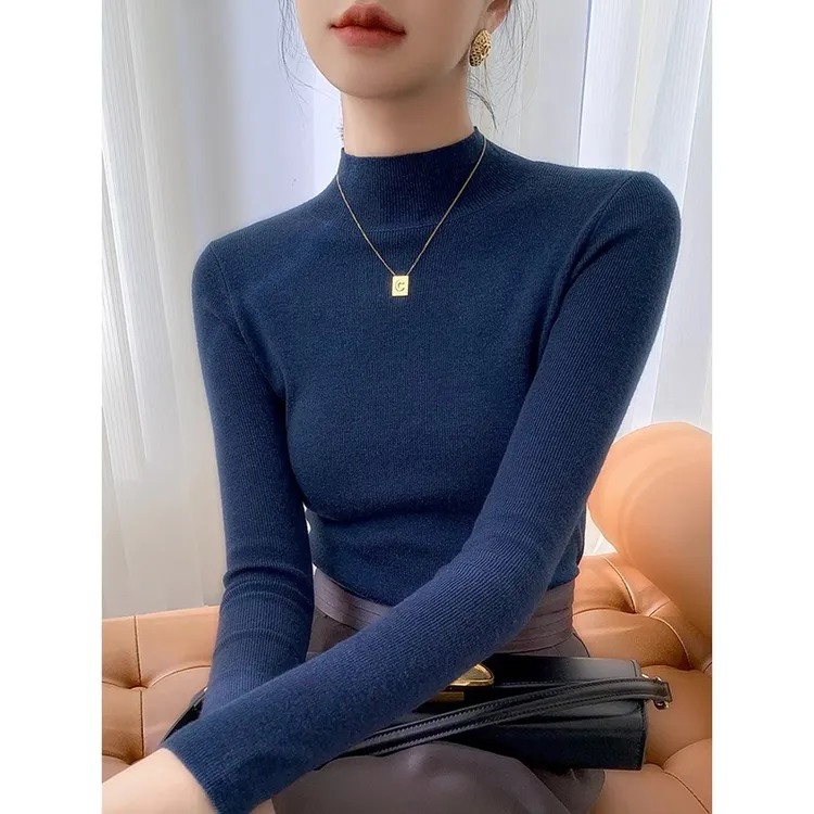 半高领软糯毛衣打底衫女春秋冬内搭高级感紧身中领超好看针织上衣