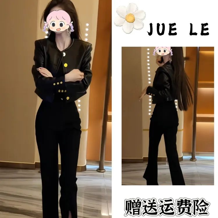 2025秋季新款时尚显瘦气质女士网红洋气两件套百搭款D22035