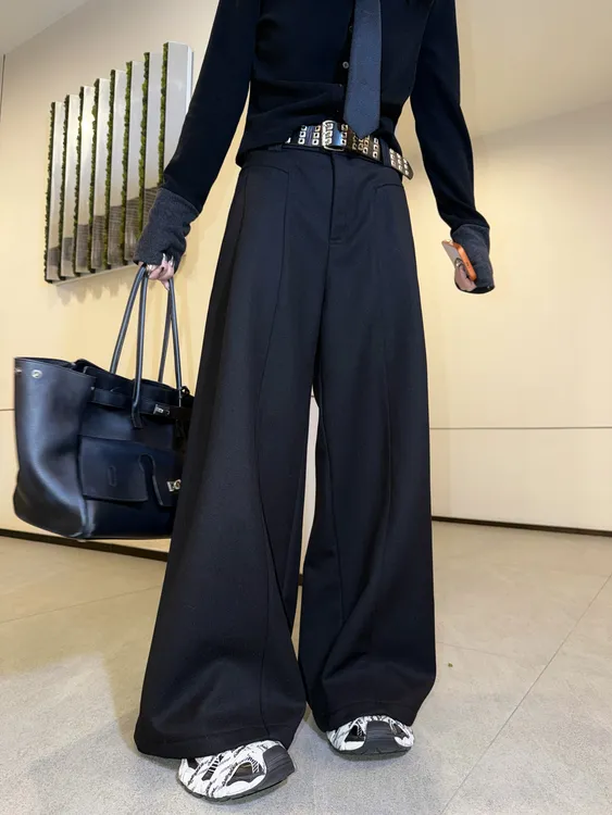 邓蕾婷【半身妖精】冬季新款气质高腰显瘦休闲直筒时尚百搭阔腿裤