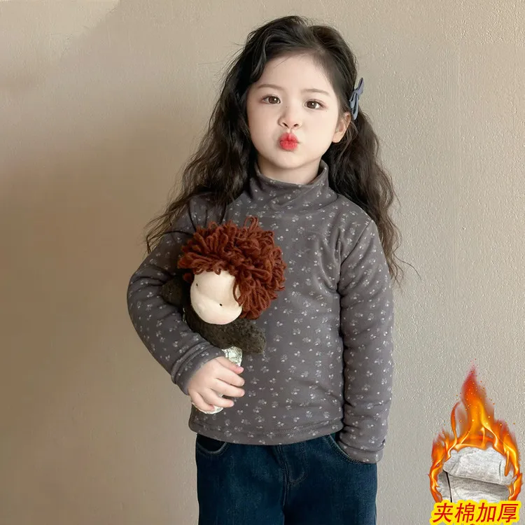 女童夹棉加厚打底衫2025新款秋季女孩韩版洋气时髦保暖上衣秋装潮
