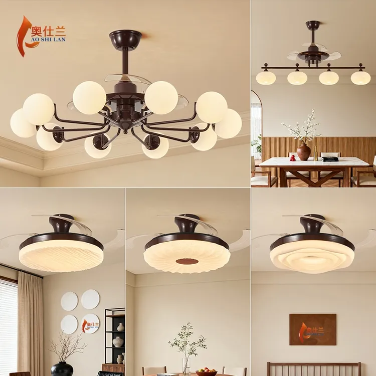 新中式客厅中古风扇灯美式扇高级感大厅吊灯大尺寸复古餐厅吊扇灯