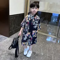 男童夏季薄款休闲套装2025新款中大童韩版帅气衬衫短裤两件套童装
