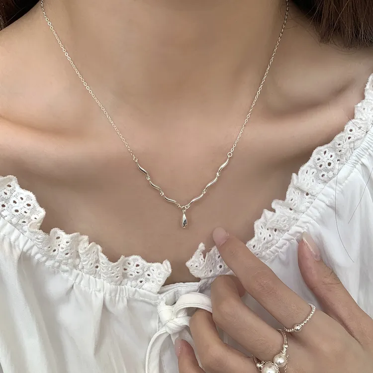 浮游映羽 坠链均925银 水滴不规则波浪项链 纯银精致轻奢简约小众