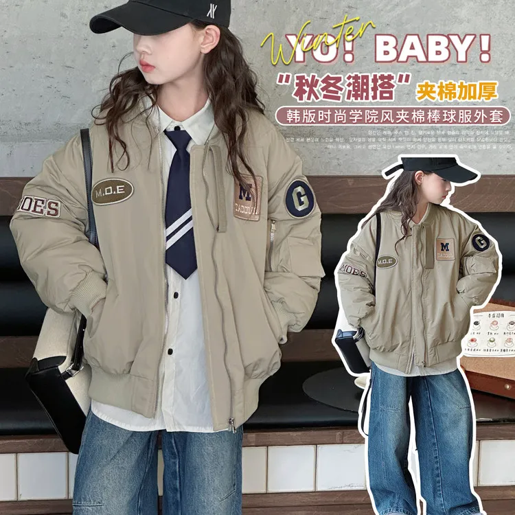 秋冬新款6-12岁15岁女孩女童加厚洋气爆款休闲保暖上衣外套棉服
