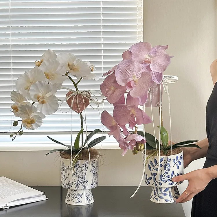 青花瓷蝴蝶兰花盆陶瓷新中式花瓶客厅摆件装饰品花卉绿植通用盆