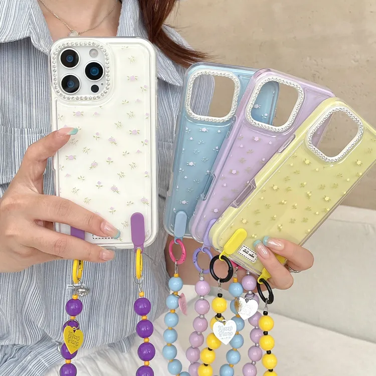 小众满屏碎花花朵短绳适用苹果16promax手机壳iPhone15/14女13/12