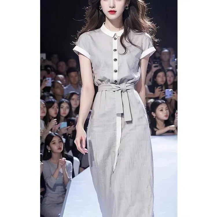 百搭时尚黑色白色小个子显高显瘦感灰色连衣裙子长裙新款夏季女装