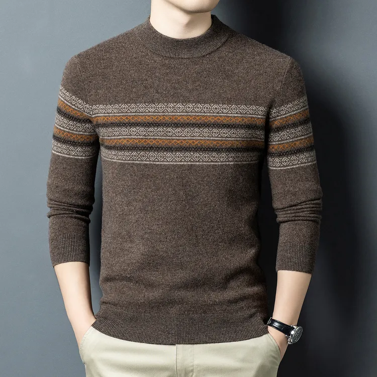 ｛100%绵羊毛｝针织毛衣时尚减龄气质穿搭提花半高毛衫休闲时尚上衣