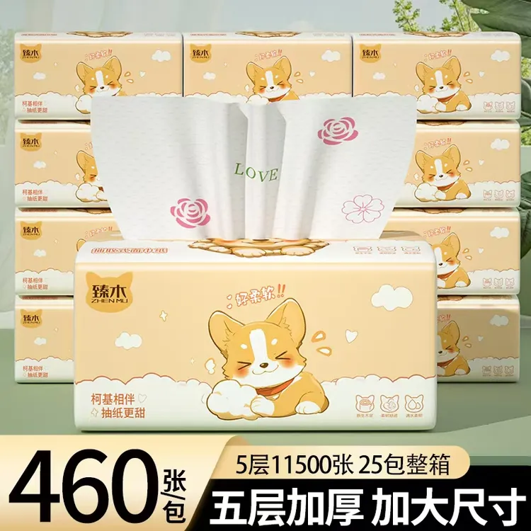 吸水抽纸五层尺寸超柔家用面巾纸干湿家庭实惠装抽纸柔软一次性