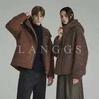 LANGGS&浪叔 25冬季复古老钱风仿麂皮双面连帽毛呢大衣-FW54123