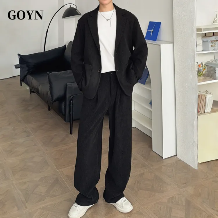 GOYN秋季加厚肌理感百搭男士轻奢高级感休闲痞帅男装时尚西装套装