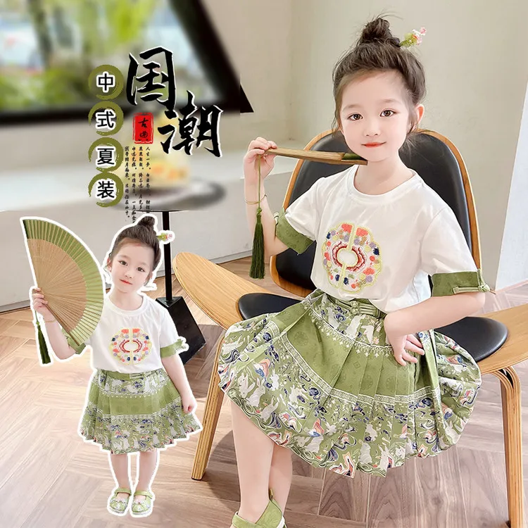 女童马面裙套装夏季2025新款洋气中国风儿童薄款短袖宝宝夏装汉服