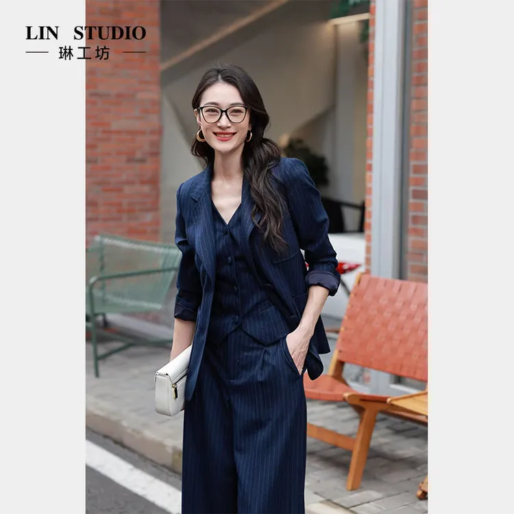 【西服 绵羊毛】琳工坊“易知”藏蓝色西服气质职场通勤唐琳设计师