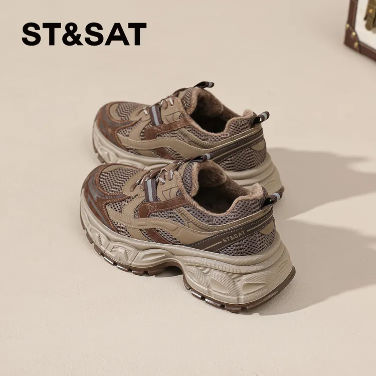 星期六复古撞色老爹鞋女2025冬季新款加绒女鞋显脚小保暖轻奢棉鞋